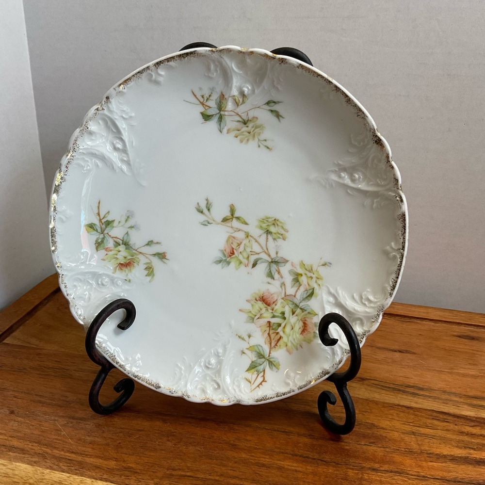 Antique C.T. Carl Teilsch Floral White Porcelain Dinner Plate